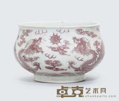 19TH CENTRUY AN UNDERGLAZE RED-DECORATED CIRCULAR CENSER 
